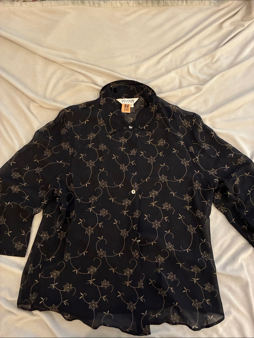 Allison Taylor Black Floral-Print Button Front Blouse